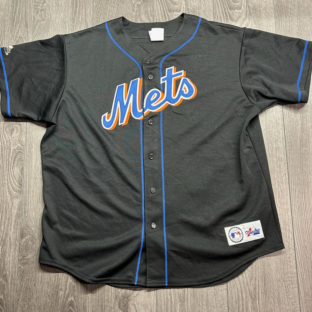 Majestic MLB New York Mets Jersey Mens XL Black Blank Back Made in USA Baseball